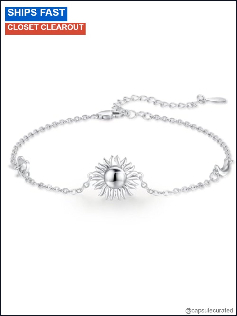 925 Sterling Silver Sun and Moon Bracelet Adjustable Celestial Jewelry Gift